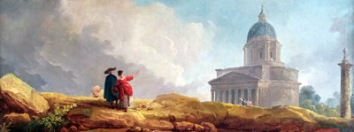 Una Chiesa Mostrata a un Viaggiatore in un Paesaggio Esteso da Hubert Robert